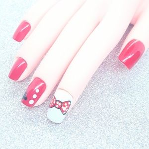 Gel Press On Nails Red Black White Minnie Mickey